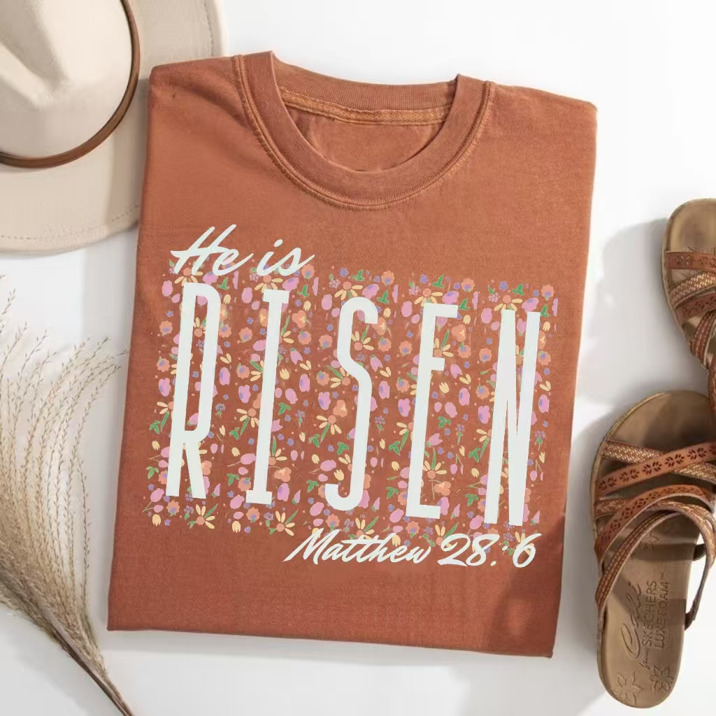 He Is Risen" Matthew 28:6 Floral T-Shirt