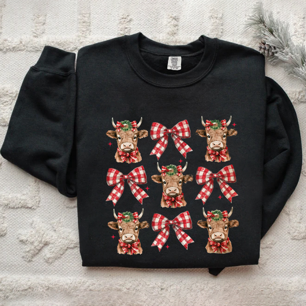 Christmas Cute Cow Bow Sweatshirt