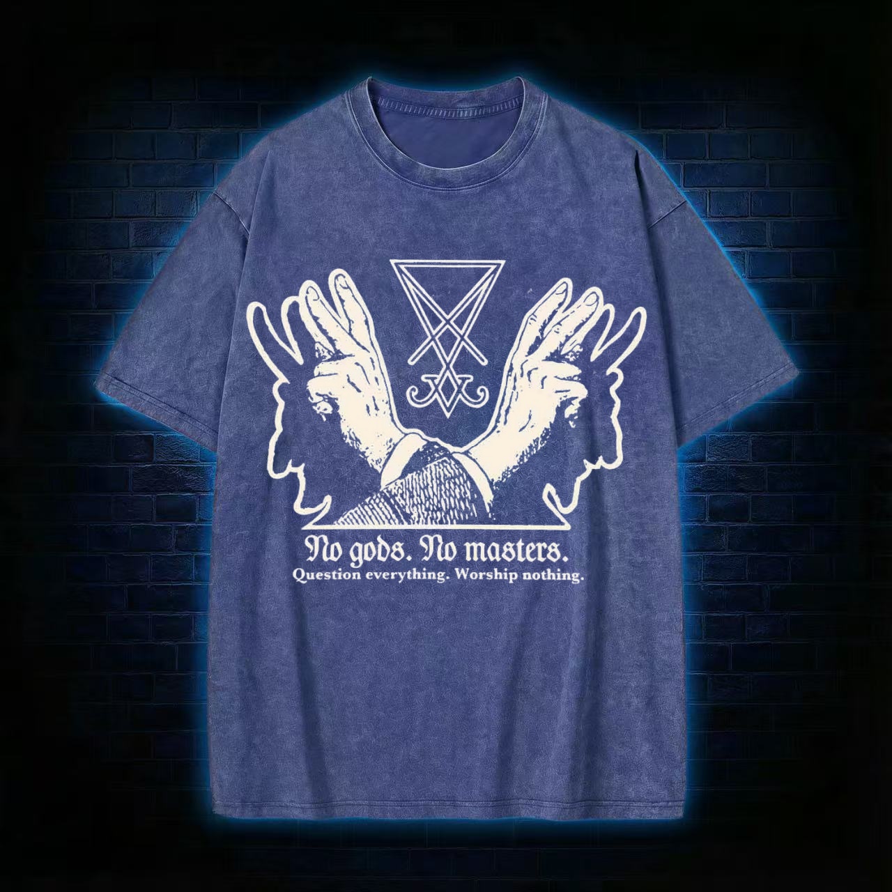 No Gods No Masters Sigil of Lucifer Washed T-shirt