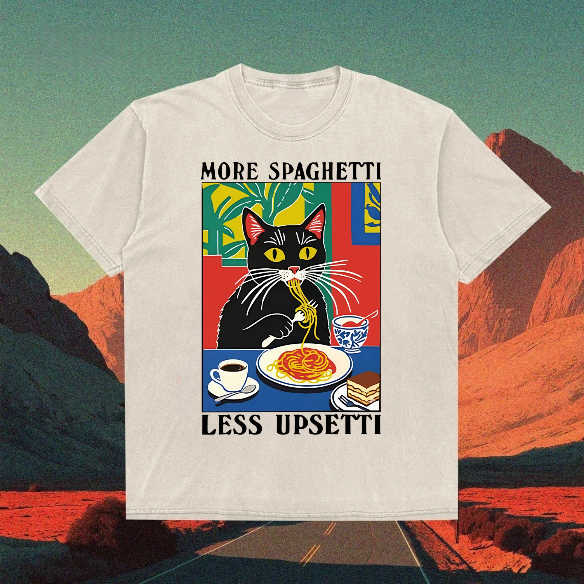 Black Cat Ate Spaghetti T-Shirt