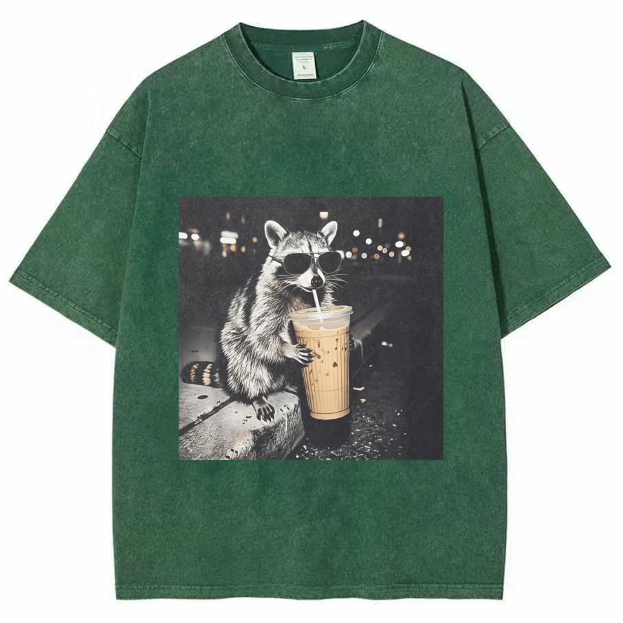 Retro Raccoon Drinking Iced Coffee T-Shirt