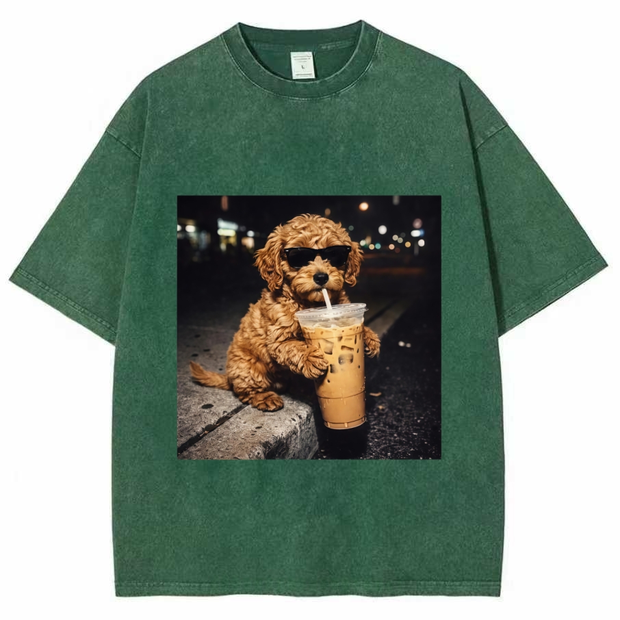 Funny Goldendoodle Drinking Iced Coffee T-Shirt