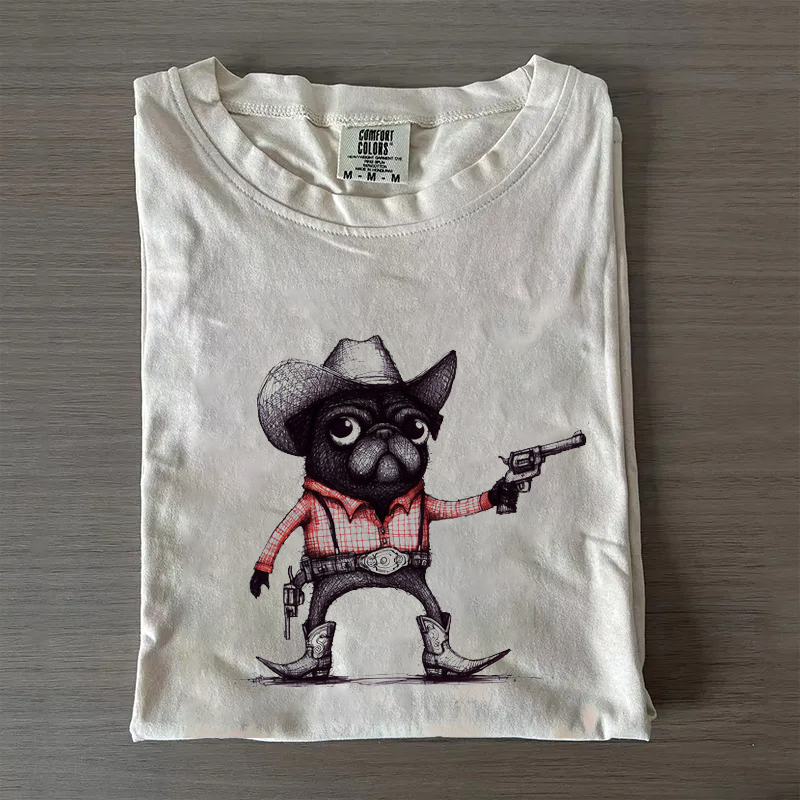 Black Pug Funny Cowboy T-shirt