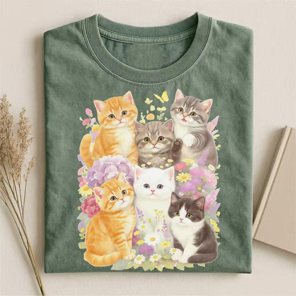 Floral Kitten Print Relaxed T-Shirt