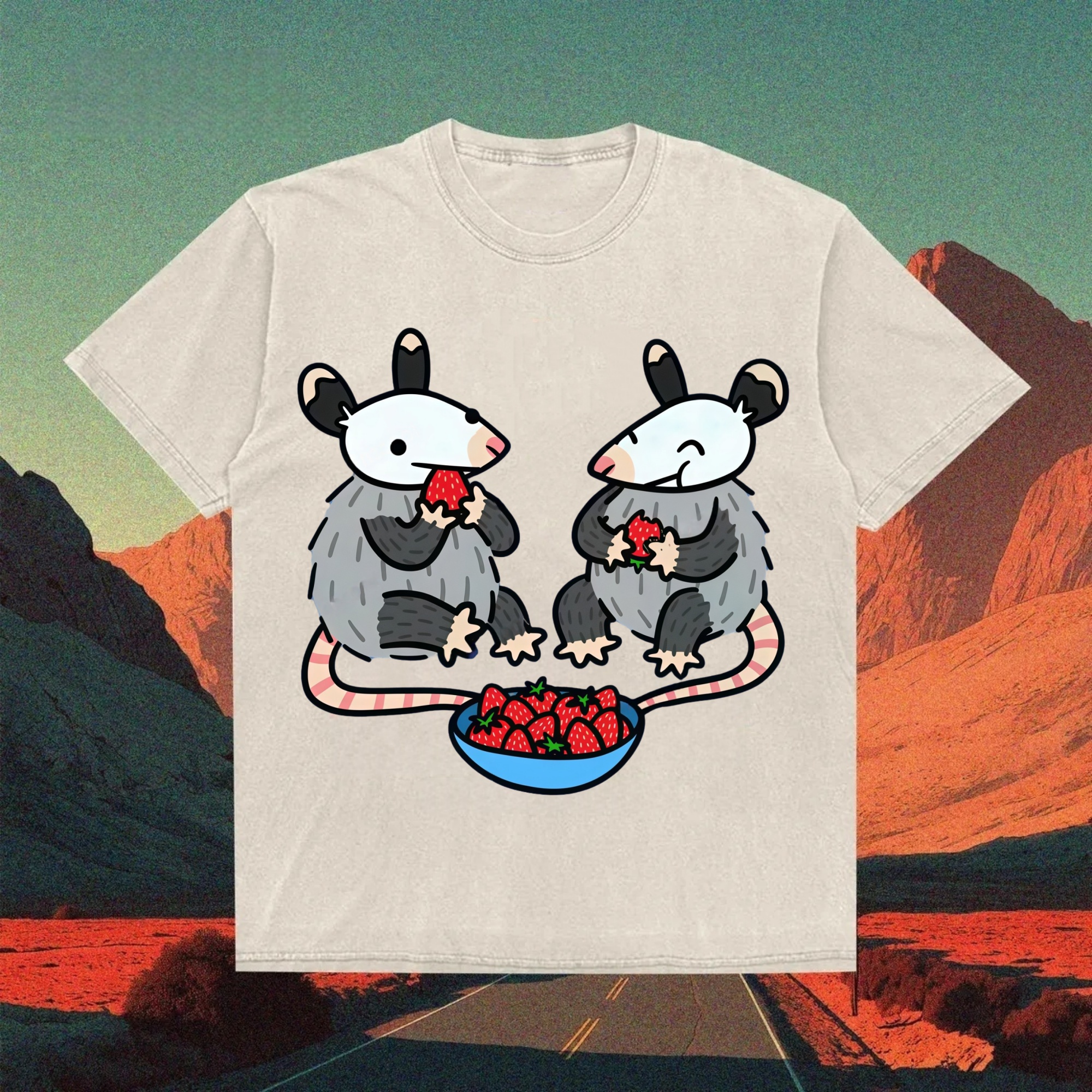 Cute Opossum Strawberry Party T-shirt