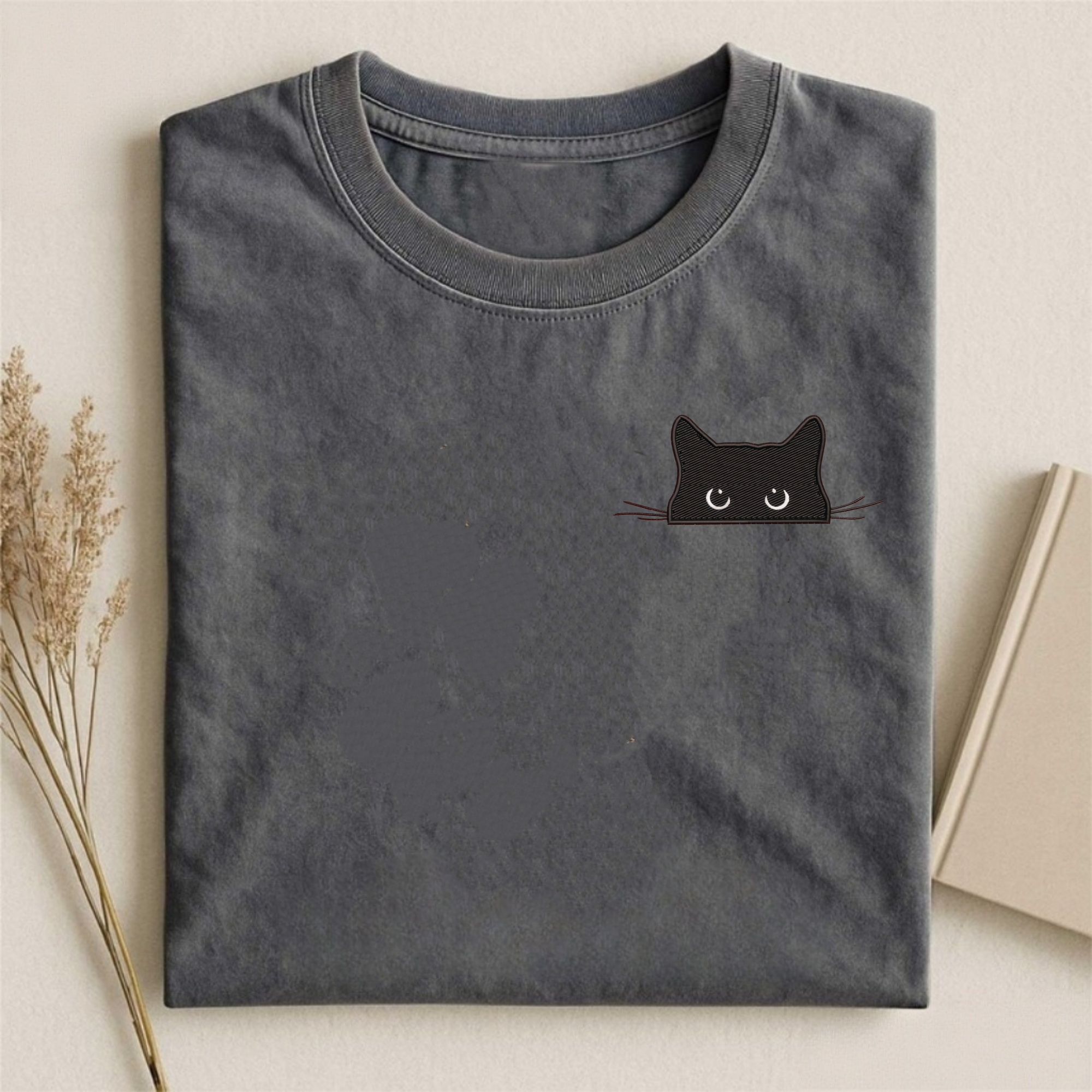 Embroidered Cat Peeking T-shirt