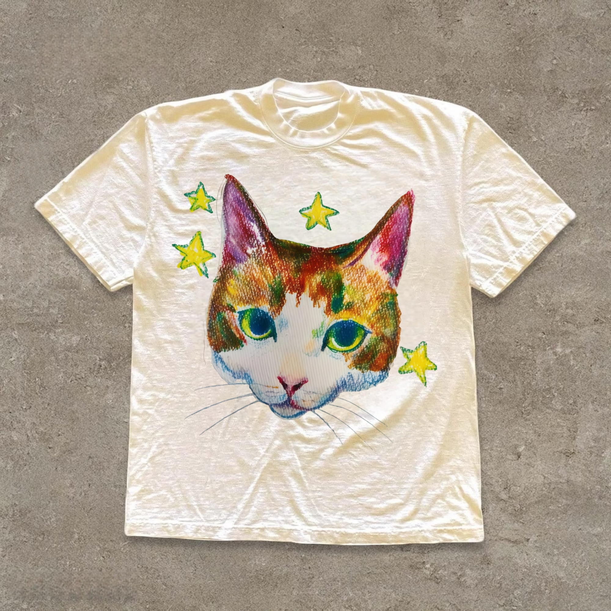Cat Crayon Drawing T-shirt