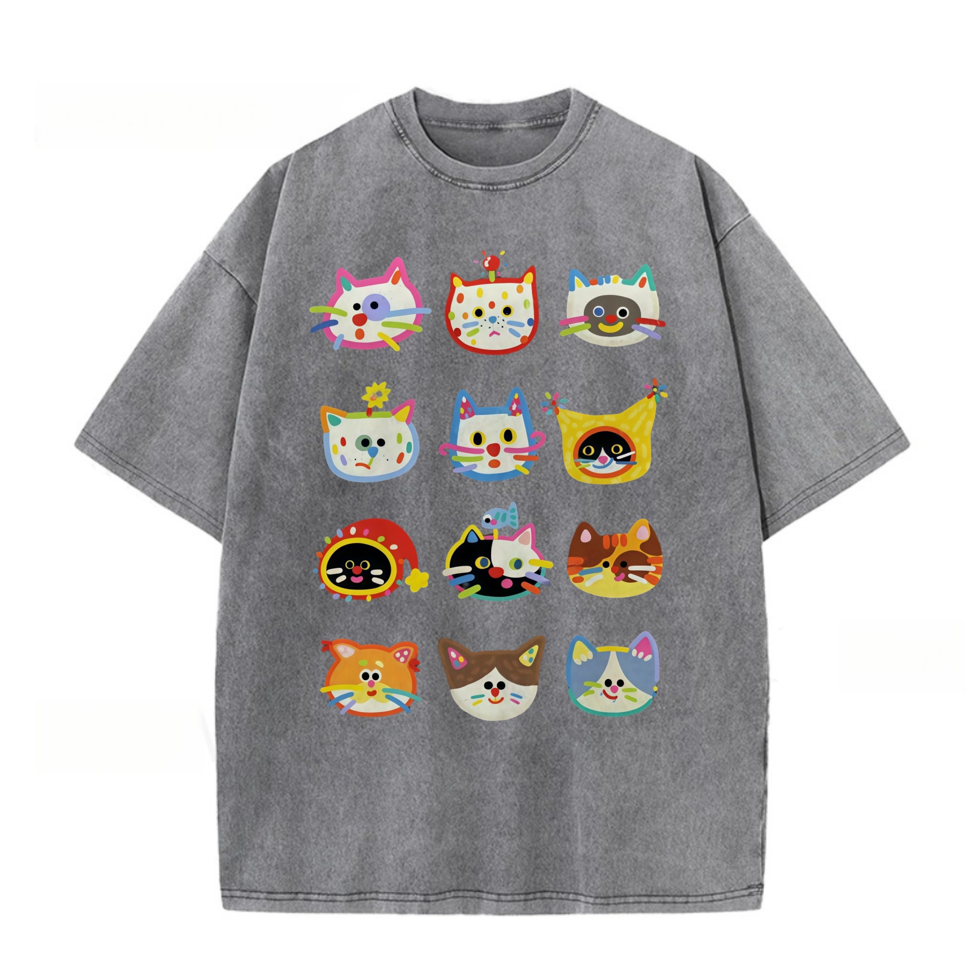 Cartoon Cat Head Print T-shirt
