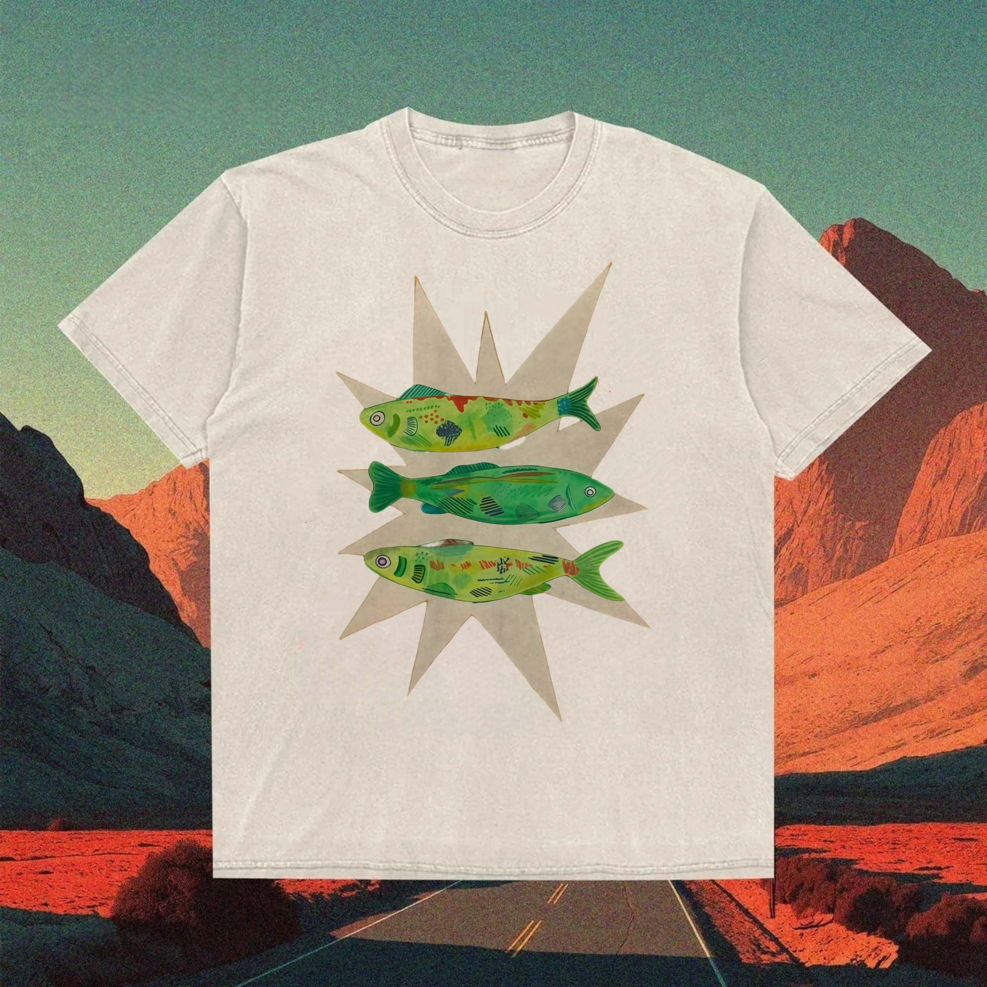 Fluorescent Fish Painting T-shirt