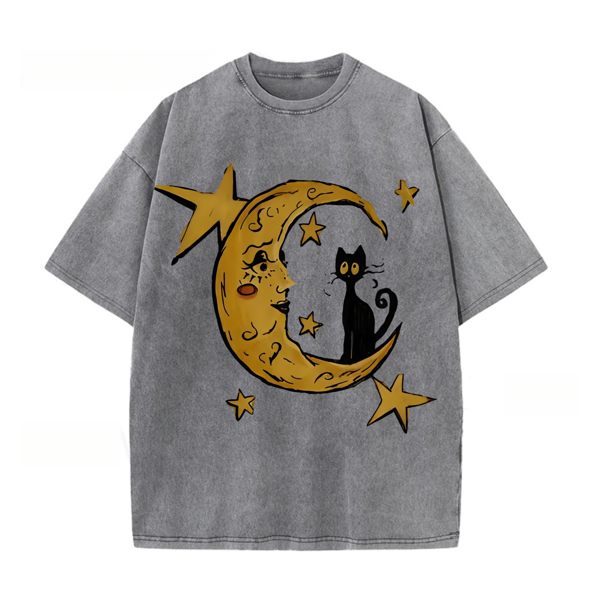 Golden Crescent Moon And A Cat T-shirt