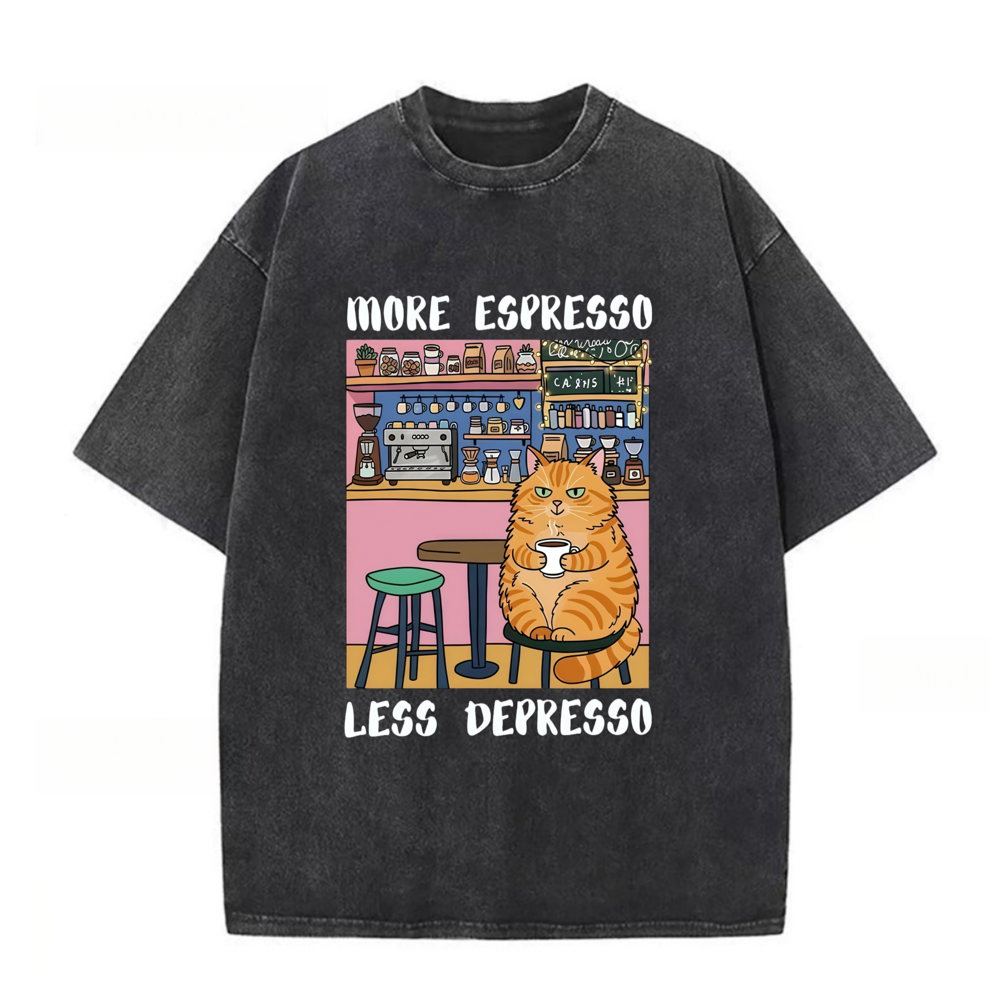 Orange Cat Drinking Espresso T-Shirt