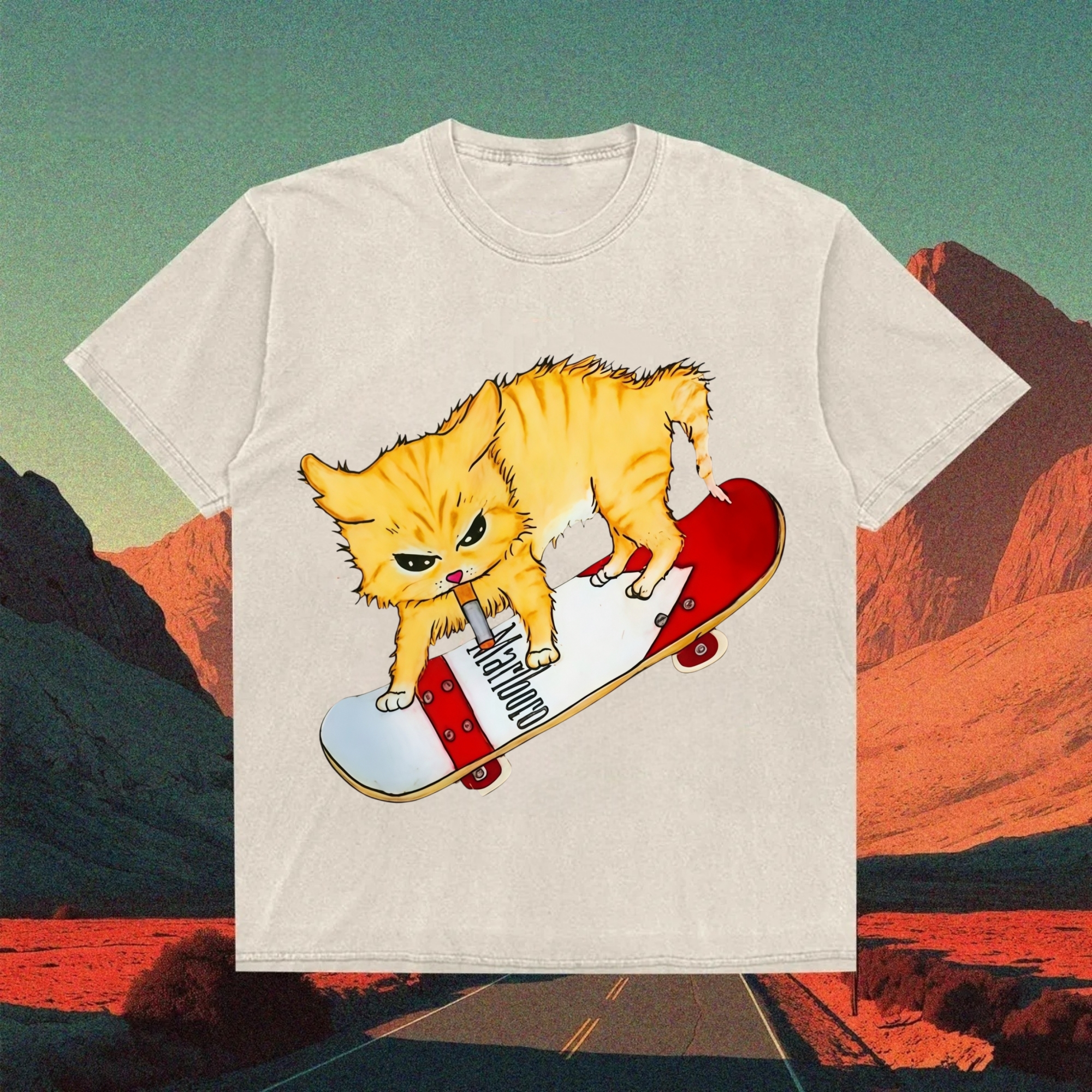 Skateboarding Cool Orange Cat T-shirt