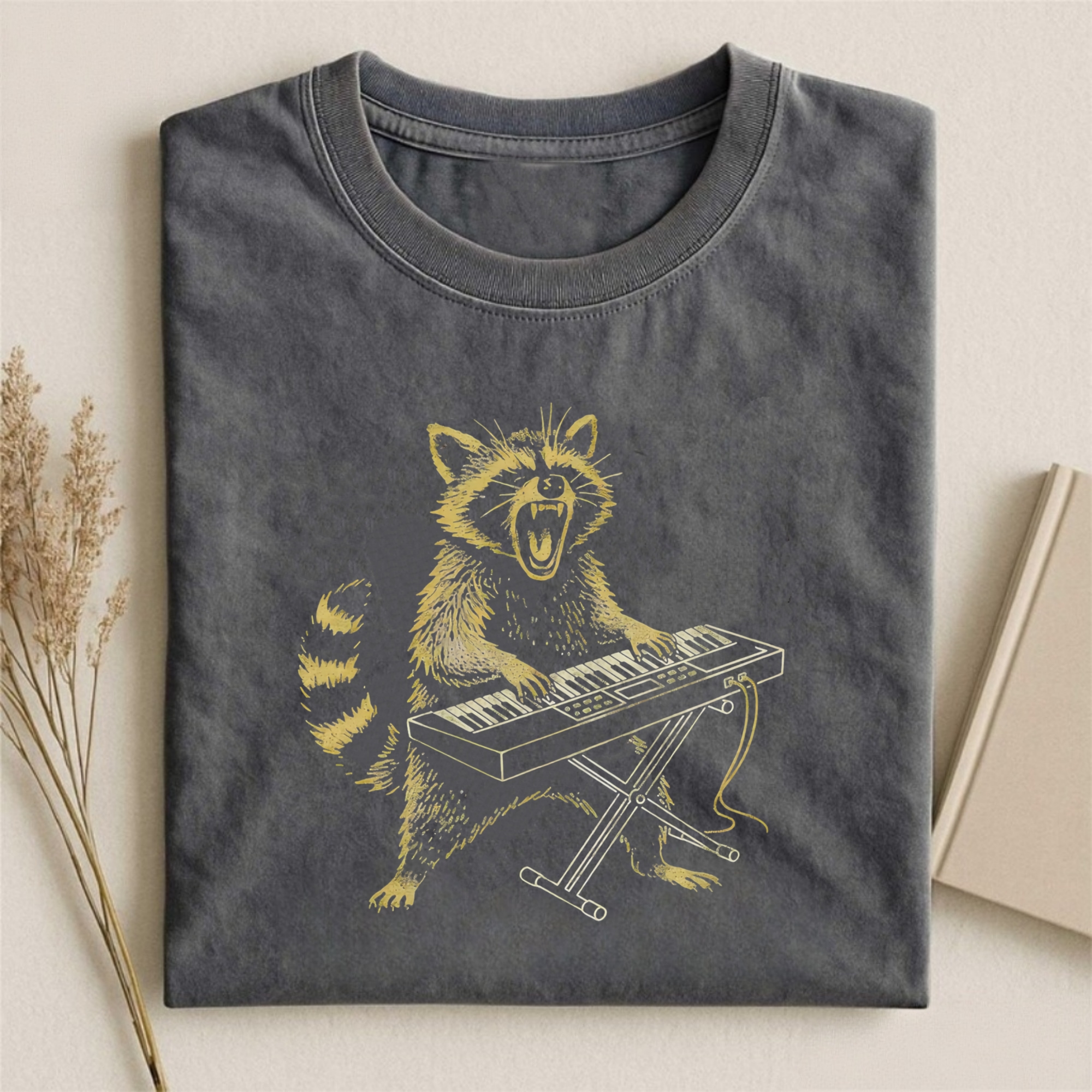 Funny Rock Keyboard Raccoon Tshirt