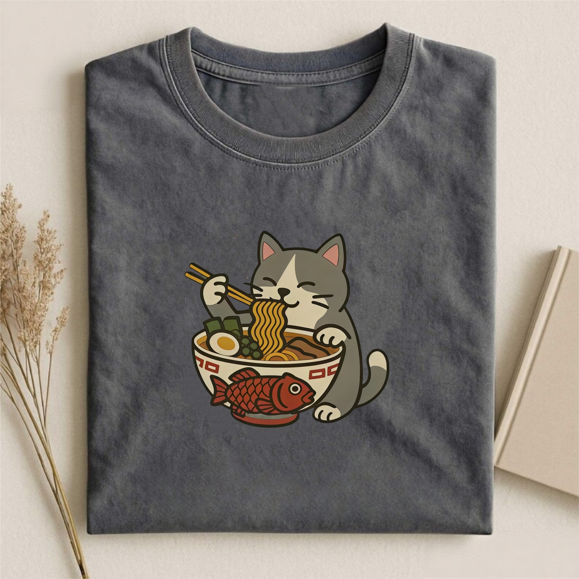 Ramen Cat Embroidery T-shirt