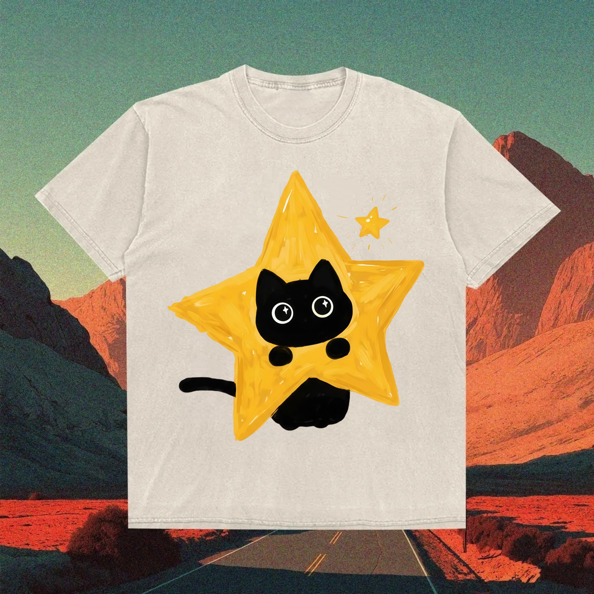 Vintage Cat Star T-shirt