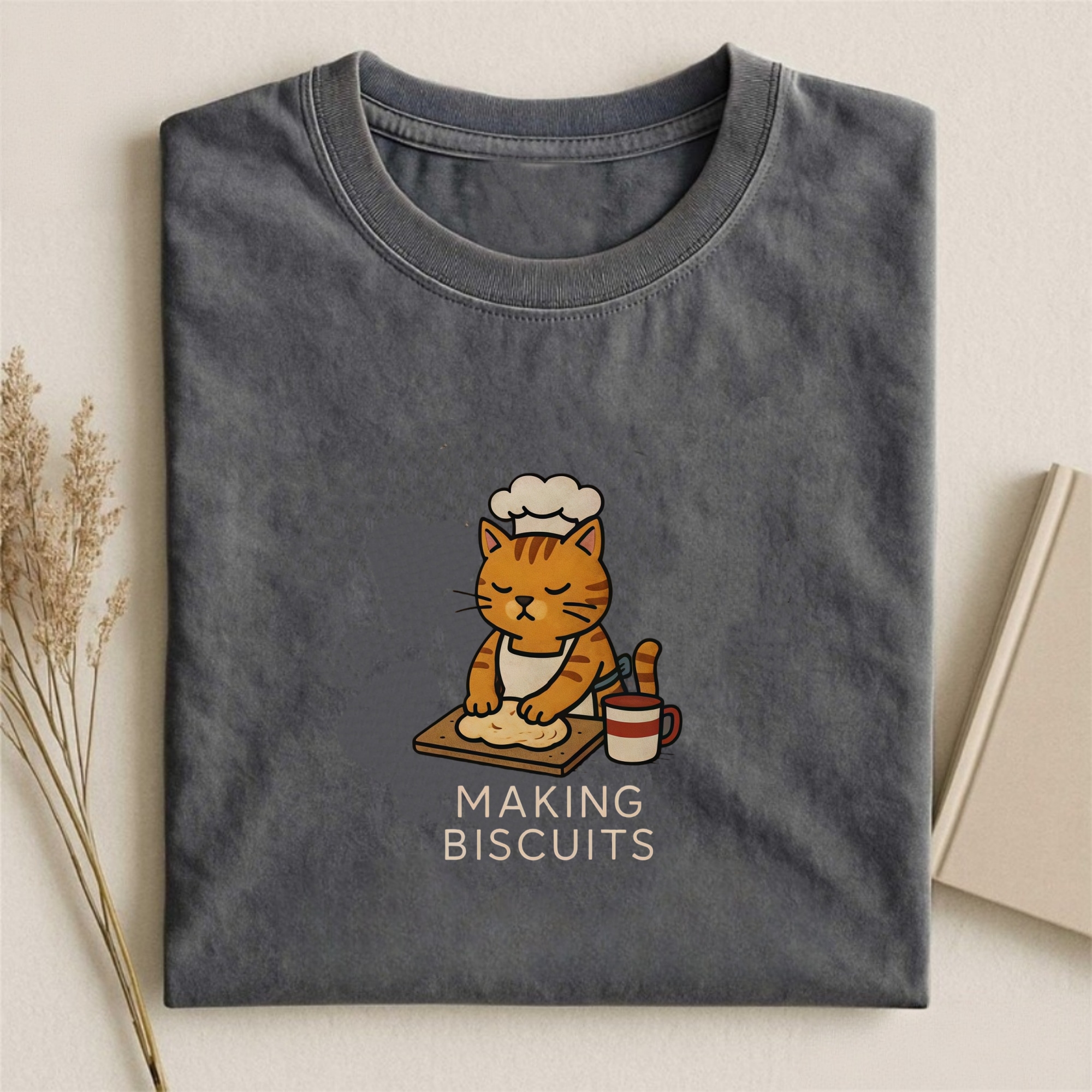 Making Biscuits Cat Embroidery T-shirt