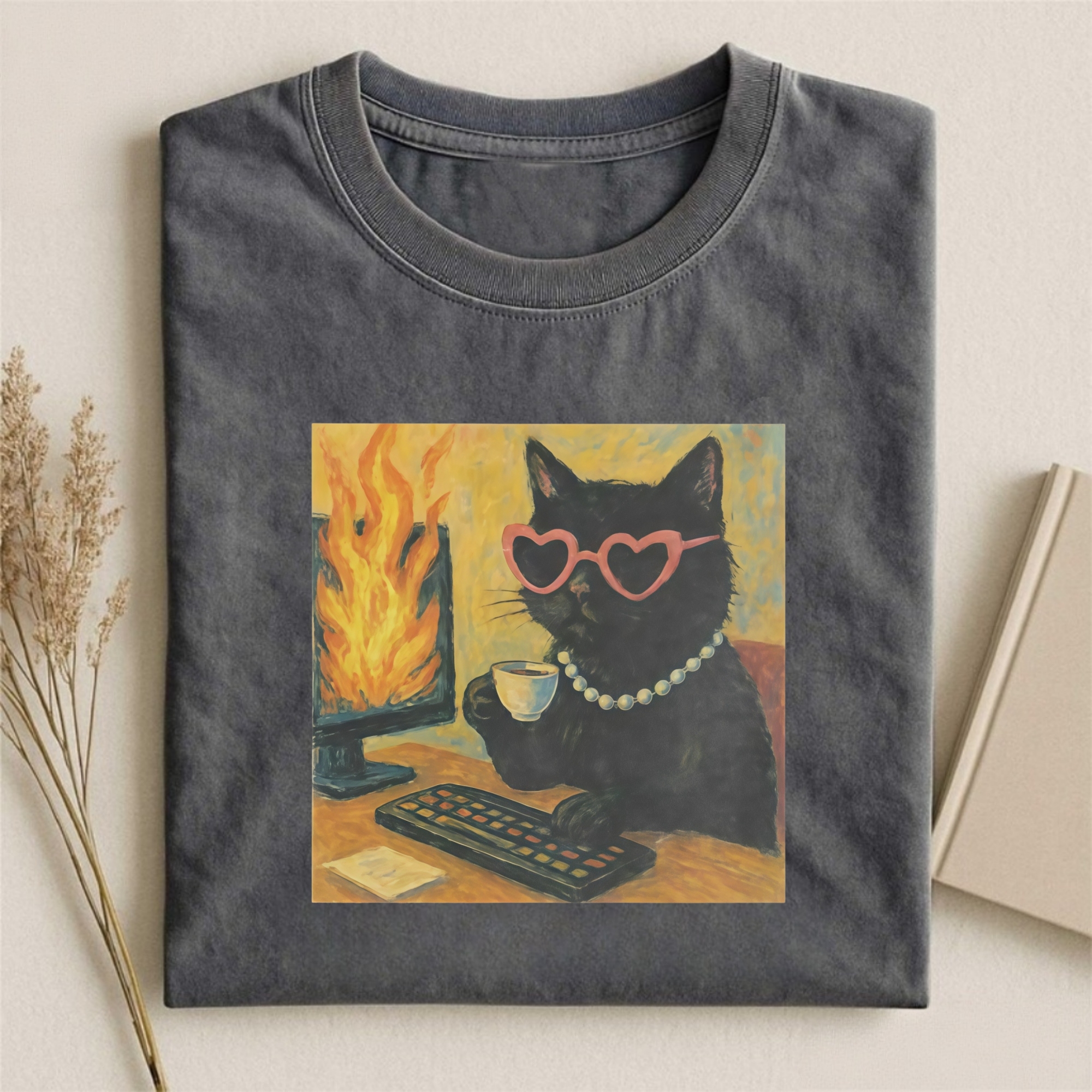 Vintage Wash Black Cat Meme T-shirt