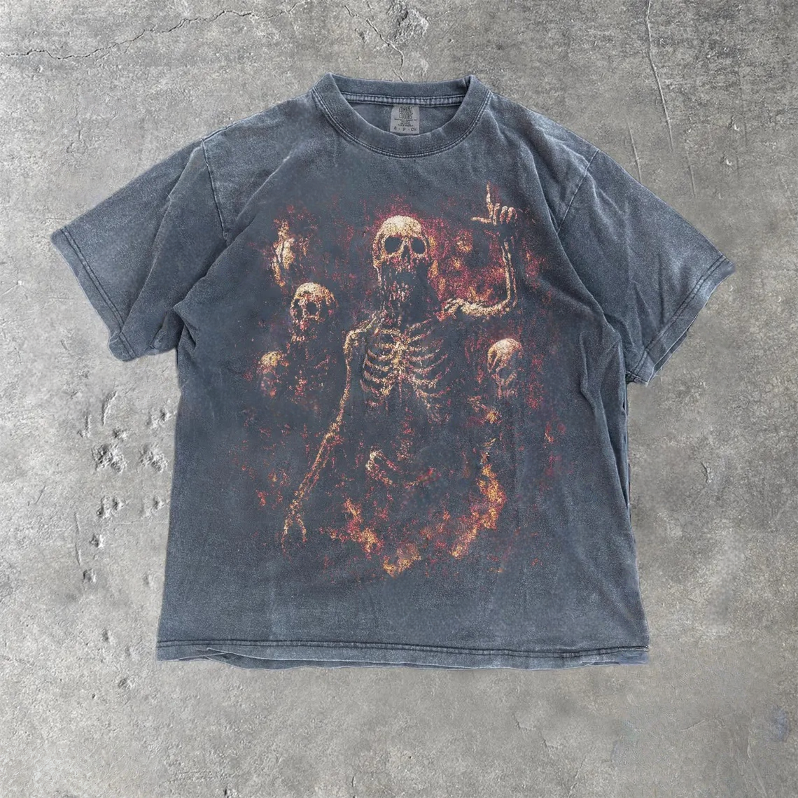 Skeletons On Fire Gothic Vintage Graphic T-Shirt