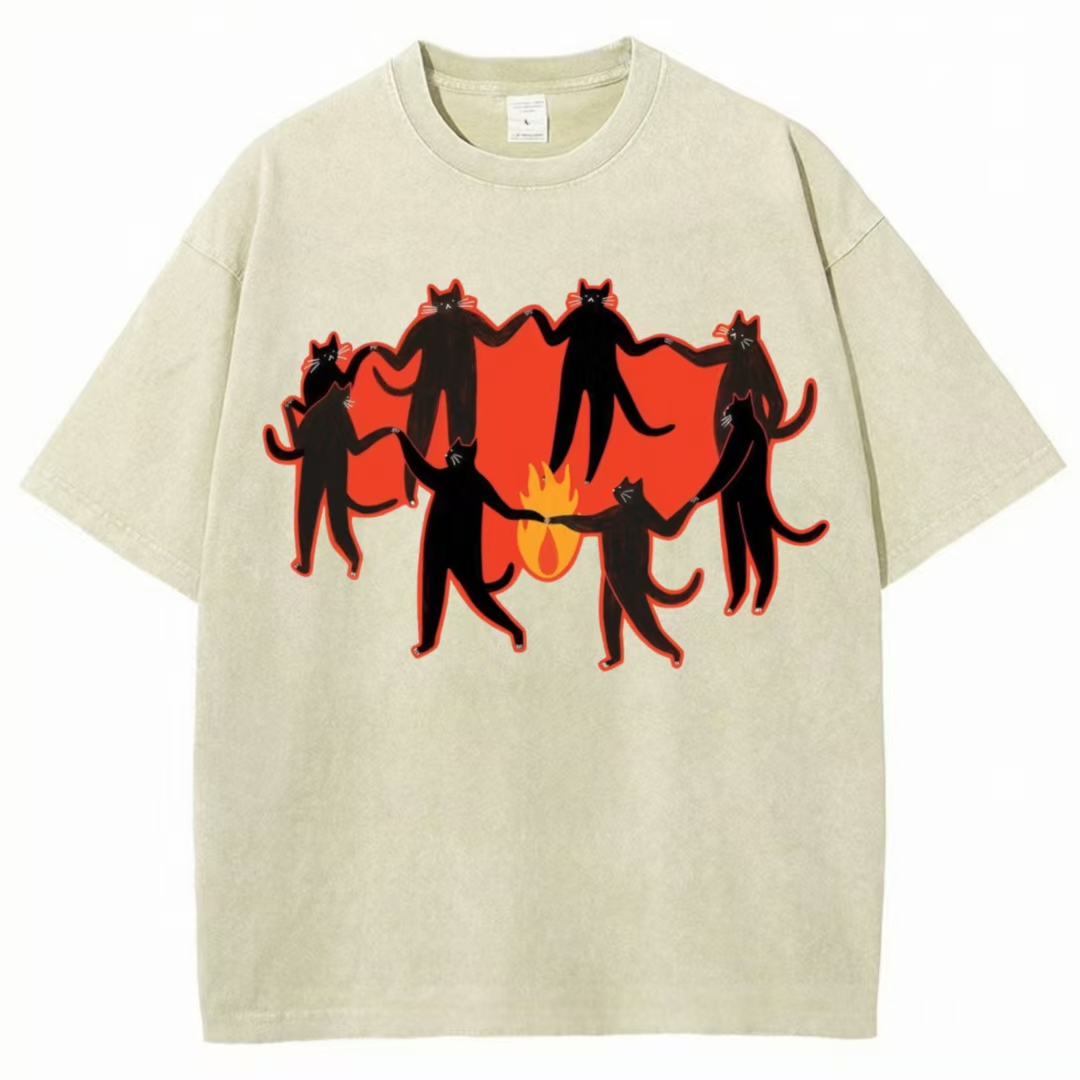 Black Cats Coven Ritual Art Washed T-Shirt