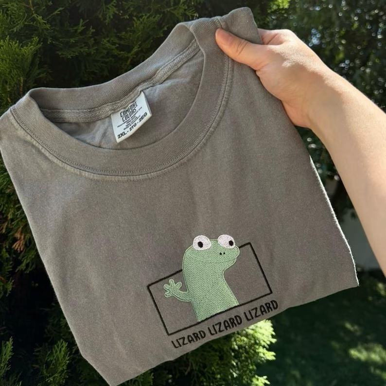 Lizard Meme Embroidered T-shirt