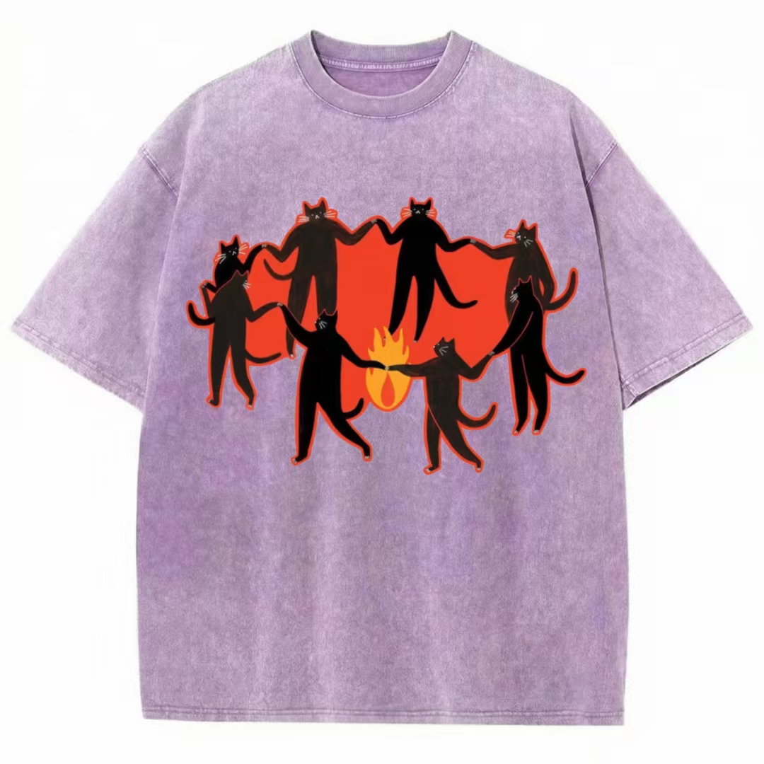 Black Cats Coven Ritual Art Washed T-Shirt