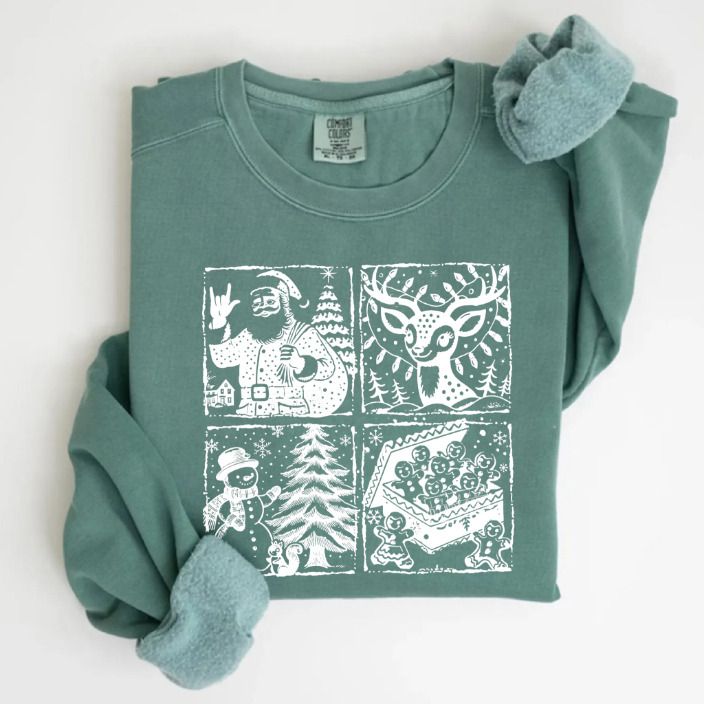 Retro Santa Reindeer Snowman Gingerbread Man Xmas T-shirt