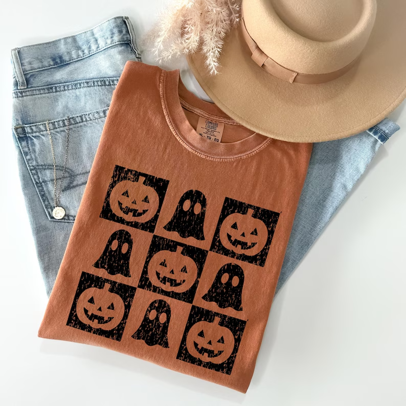 Halloween Checkered Ghost Pumpkin Shirt