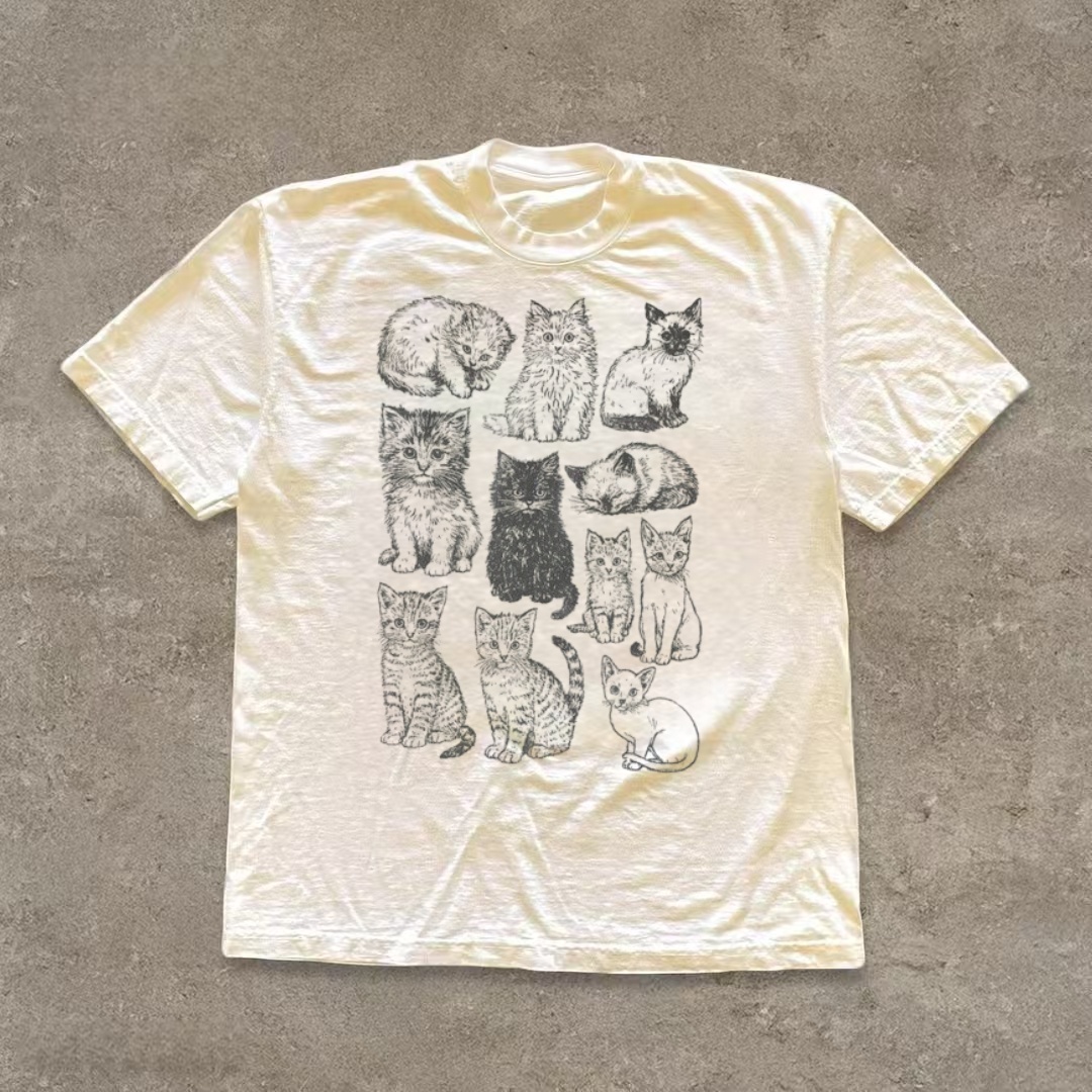 Vintage Cat Breeds Sketch Art T-Shirt