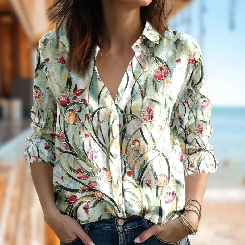 Flower Women Blouses Shirt