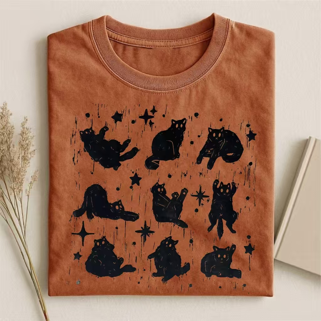 Grunge Cat Silhouette Collage T-shirt