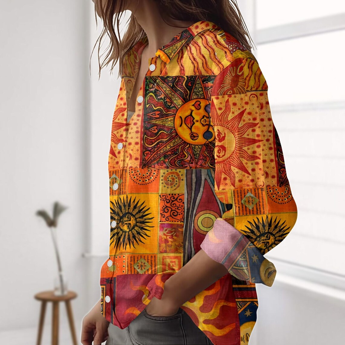 Boho Folk Art Blouses Shirt