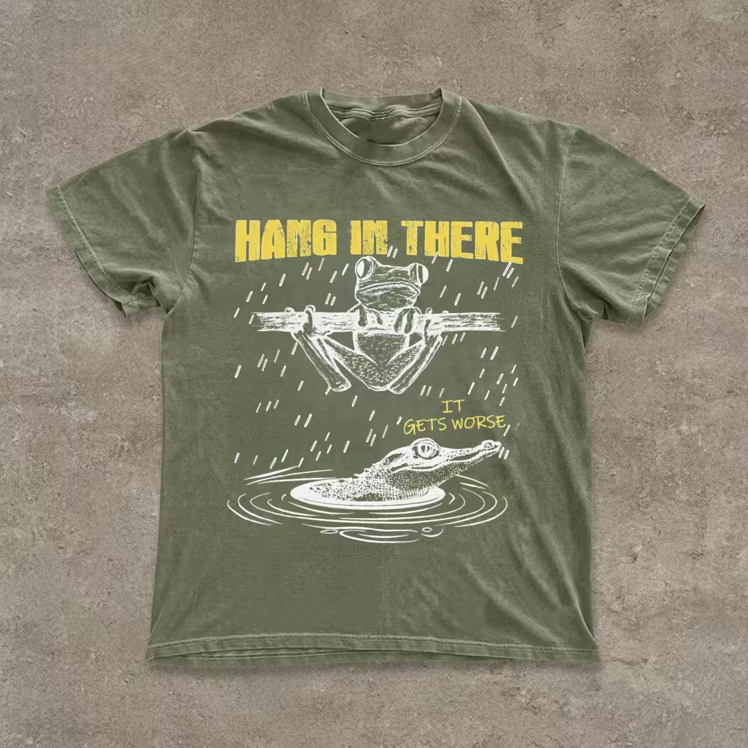 "Hang In There It Gets Worse" Frog & Alligator Humor T-shirt