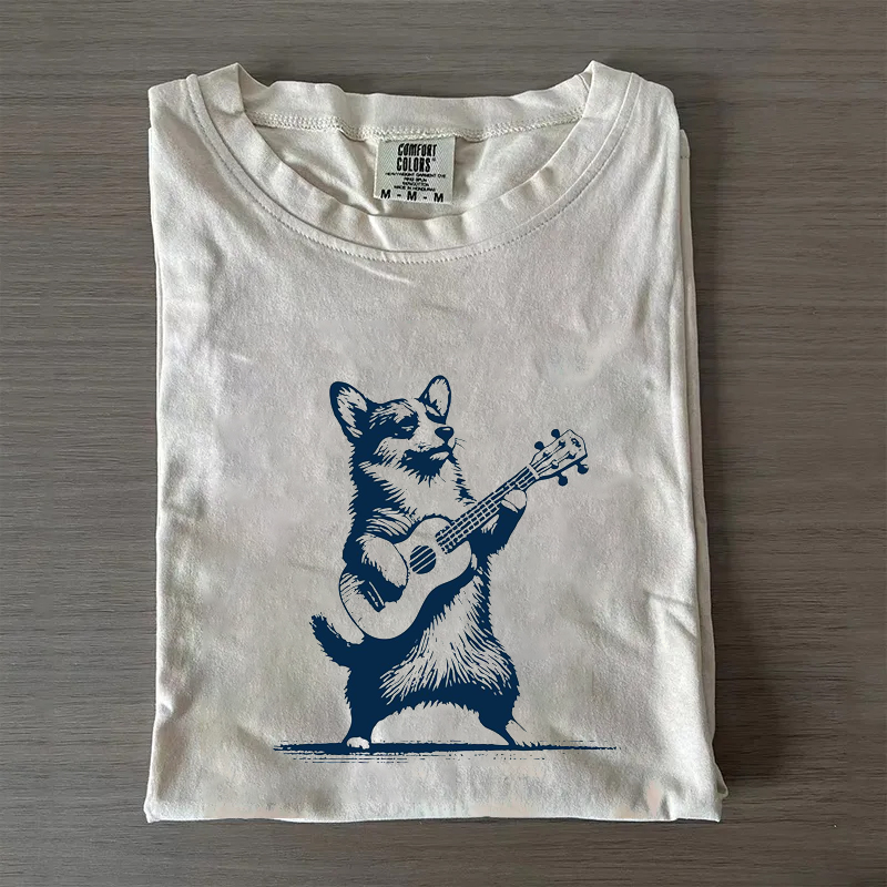 Funny Guitar Corgi T-shirt