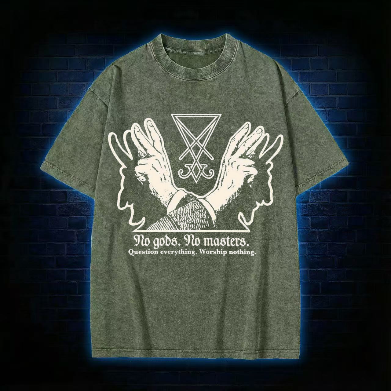 No Gods No Masters Sigil of Lucifer Washed T-shirt