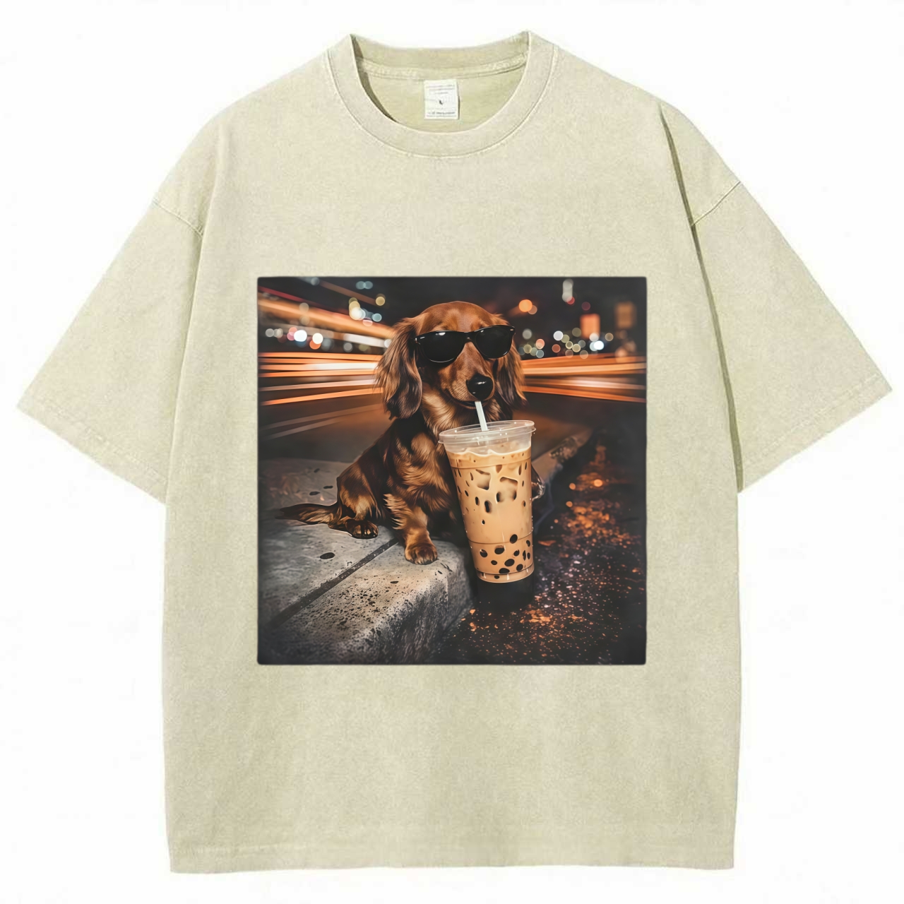 Funny Dachshund Drinking Iced Coffee T-Shirt