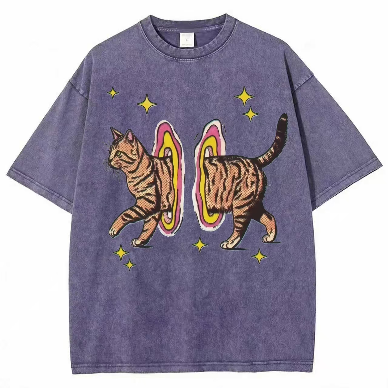 Cat Portal Retro Pop Art Washed T-Shirt
