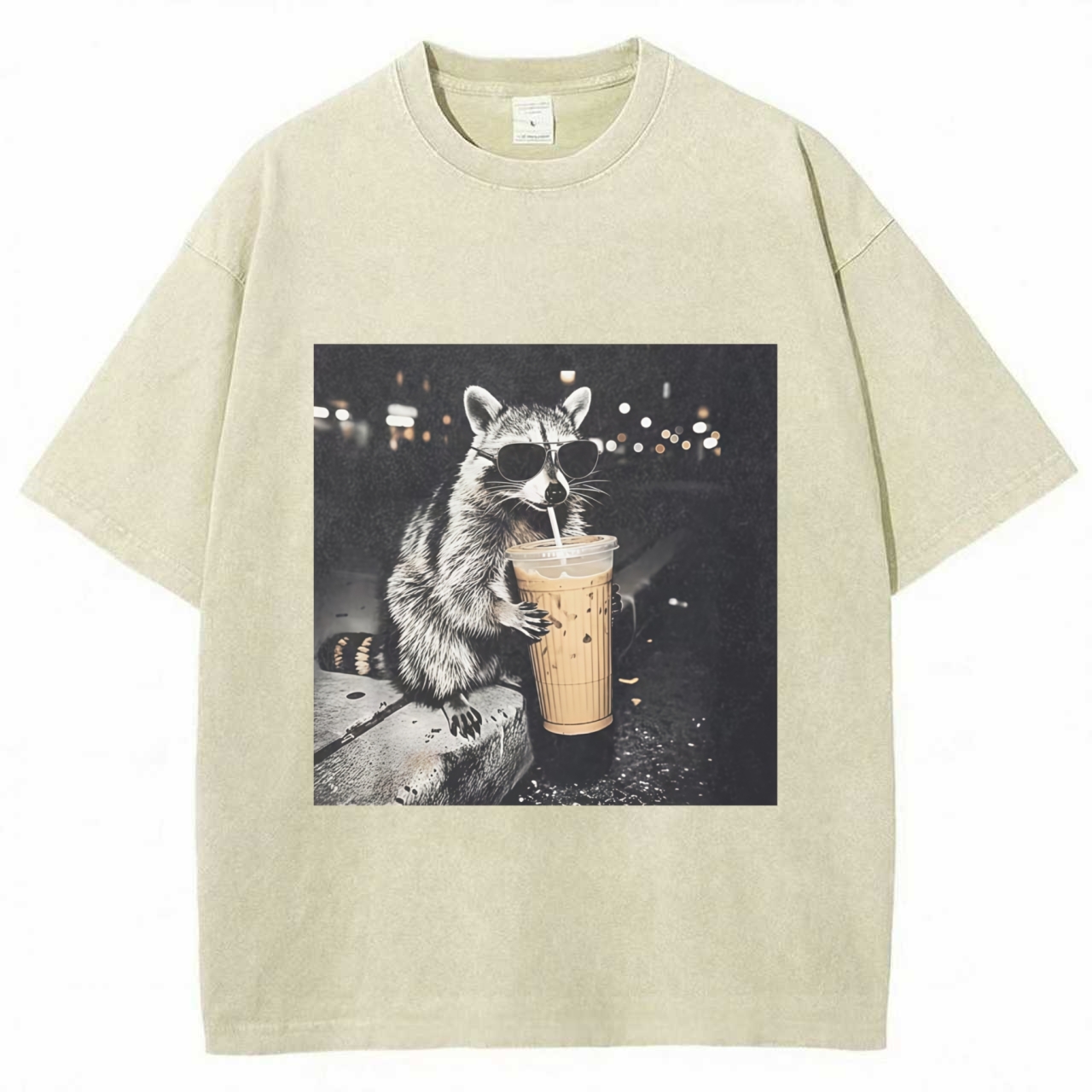 Retro Raccoon Drinking Iced Coffee T-Shirt