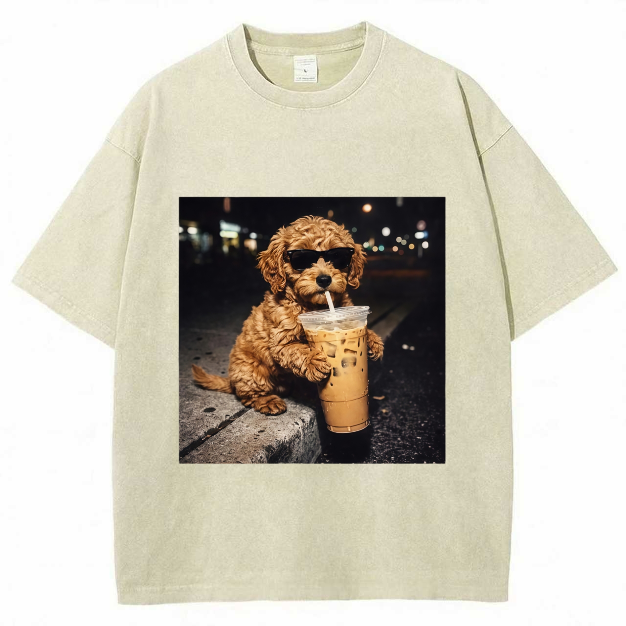 Funny Goldendoodle Drinking Iced Coffee T-Shirt