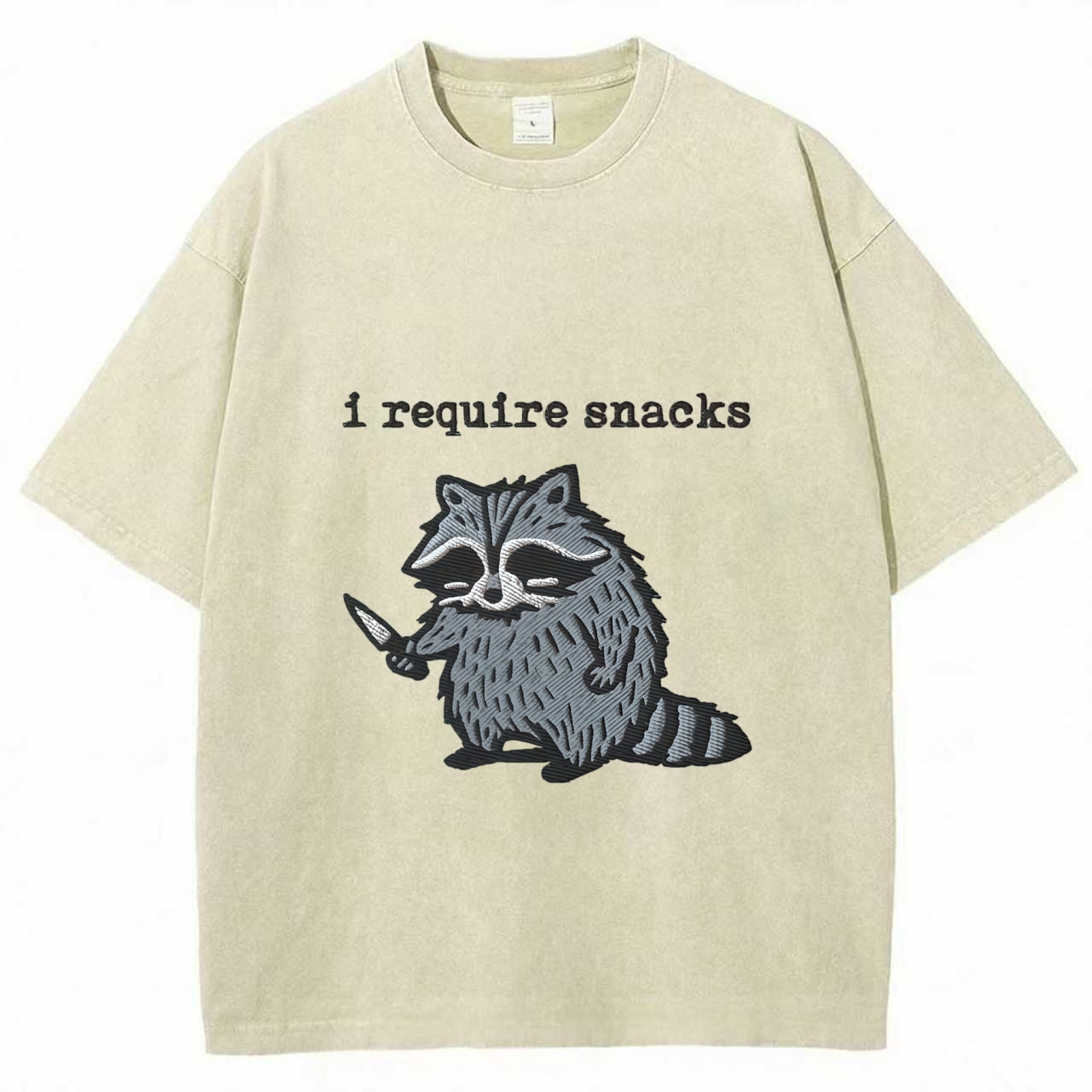 I Require Snacks Embroidered Raccoon T-Shirt