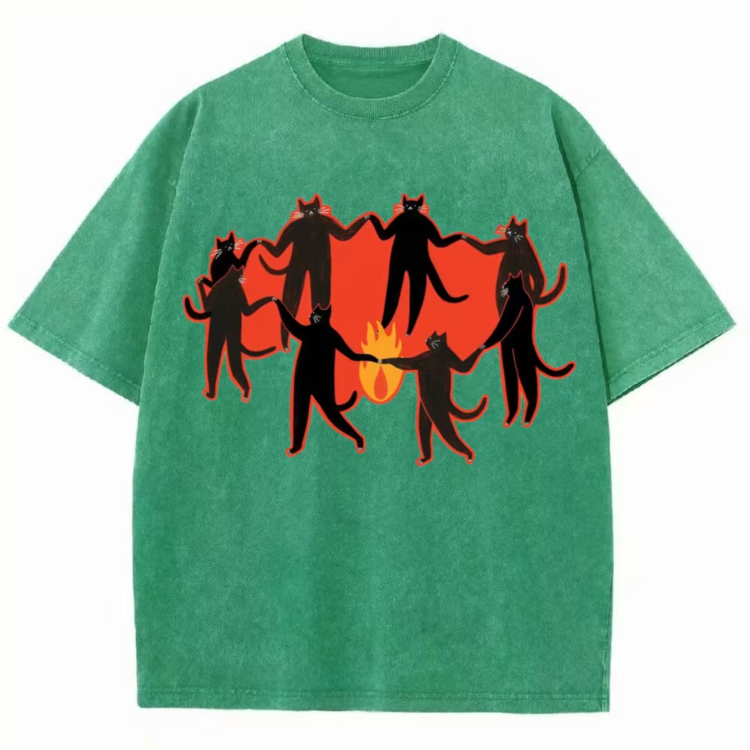 Black Cats Coven Ritual Art Washed T-Shirt