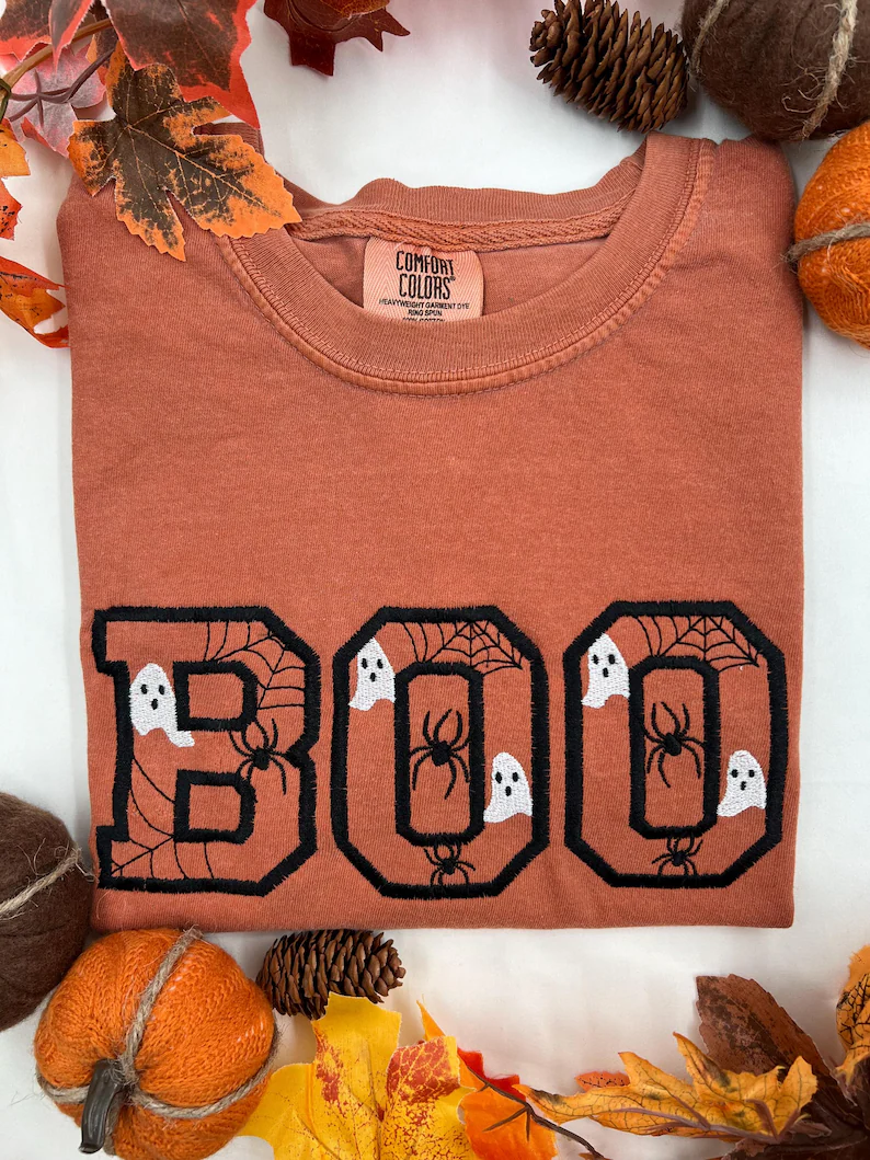 Boo Embroidered Halloween T-Shirt