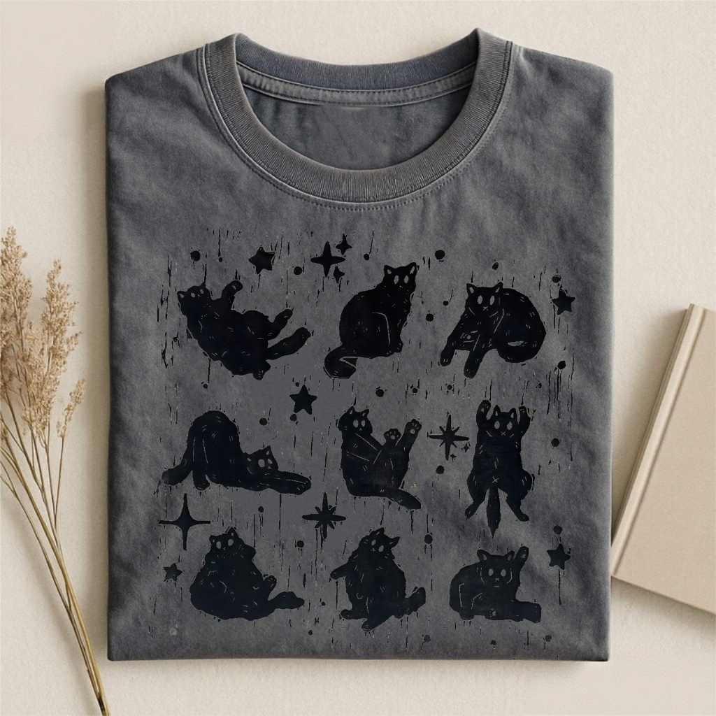 Grunge Cat Silhouette Collage T-shirt
