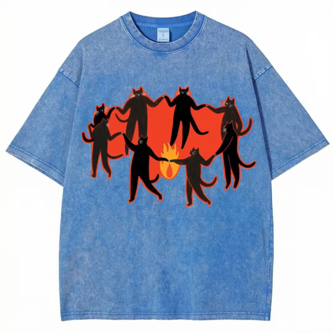 Black Cats Coven Ritual Art Washed T-Shirt