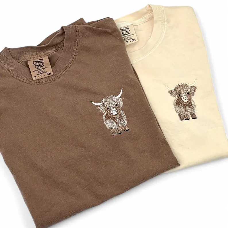 Embroidered Highland Cow T-shirt