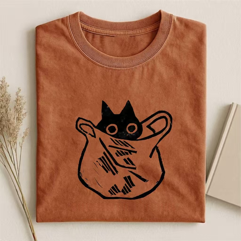 Black Cat In Tote Bag Graphic T-shirt