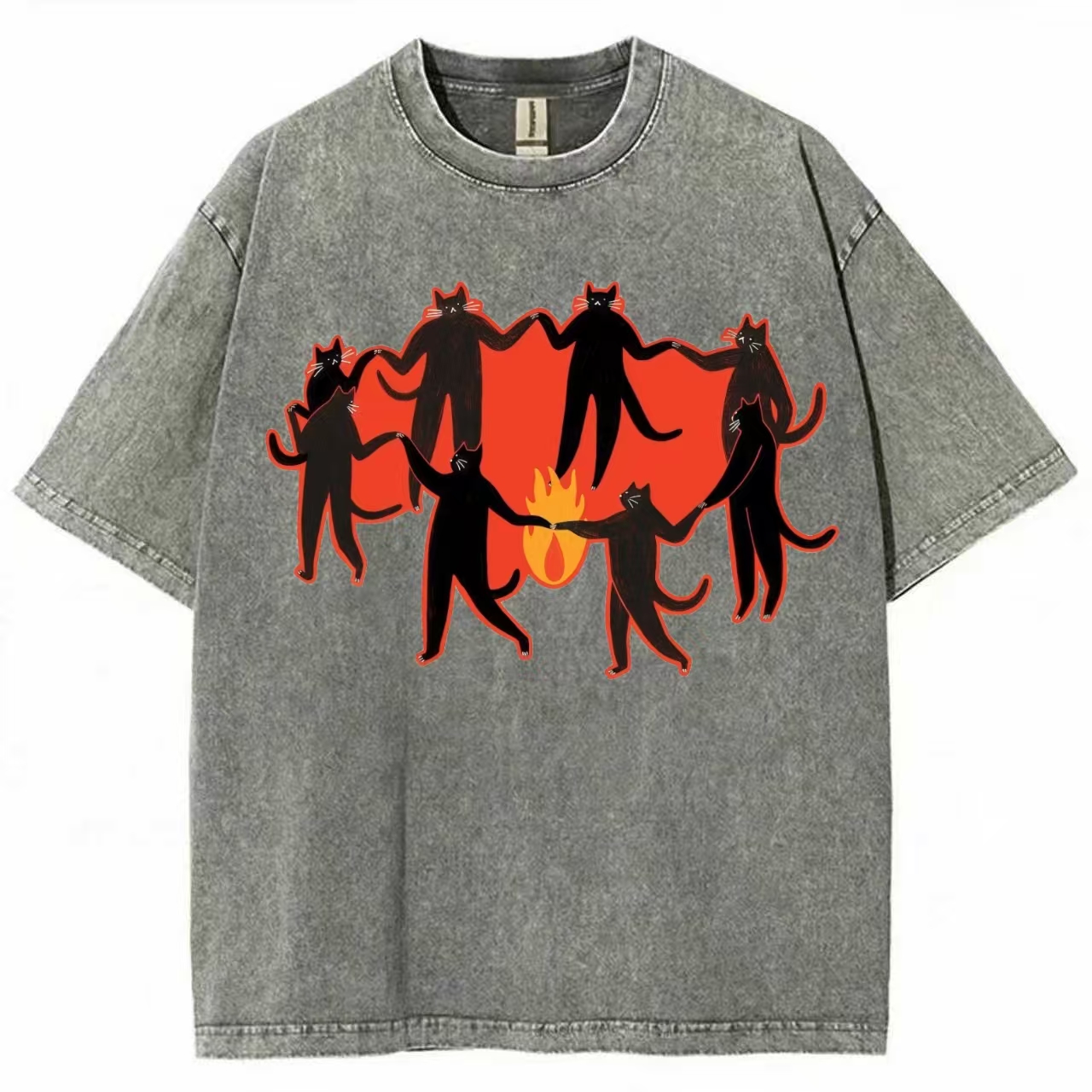 Black Cats Coven Ritual Art Washed T-Shirt