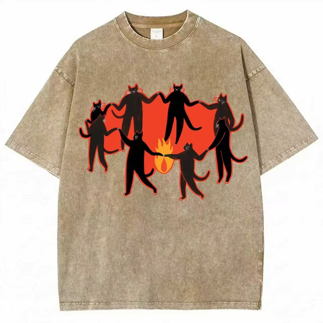 Black Cats Coven Ritual Art Washed T-Shirt