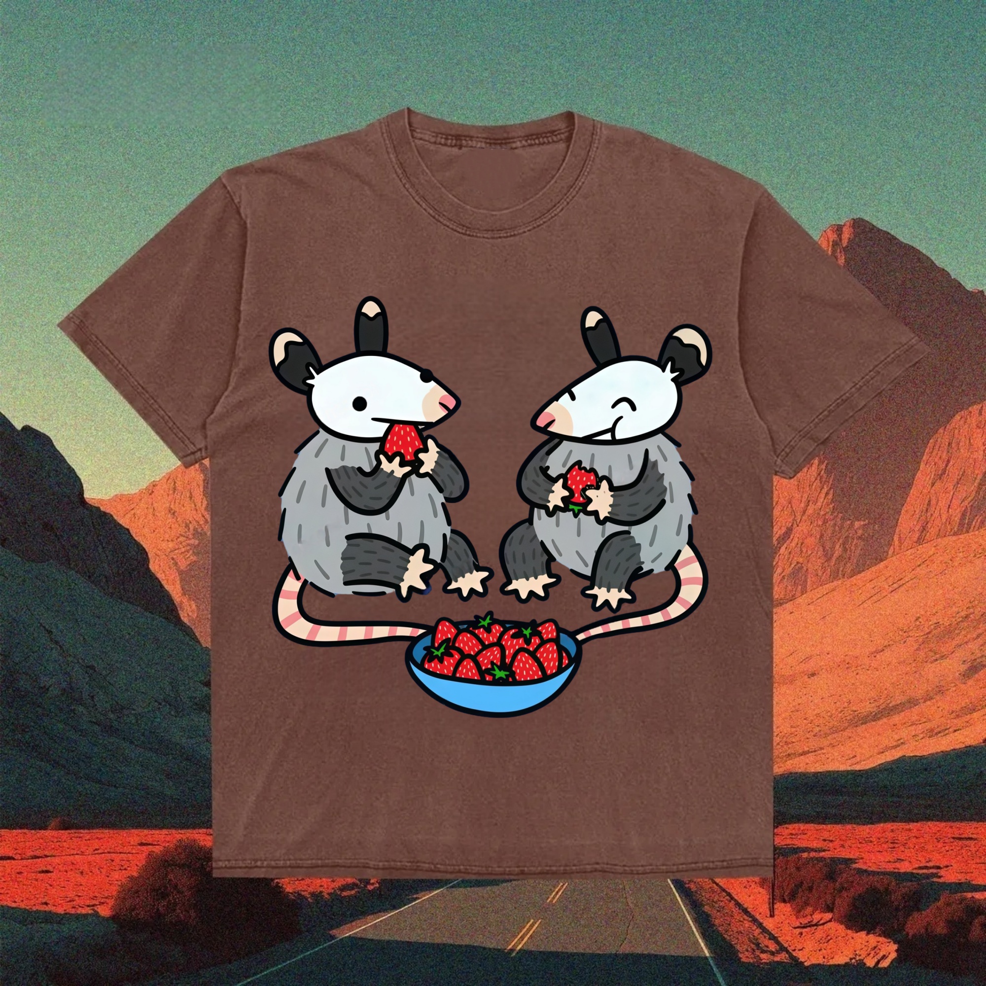 Cute Opossum Strawberry Party T-shirt