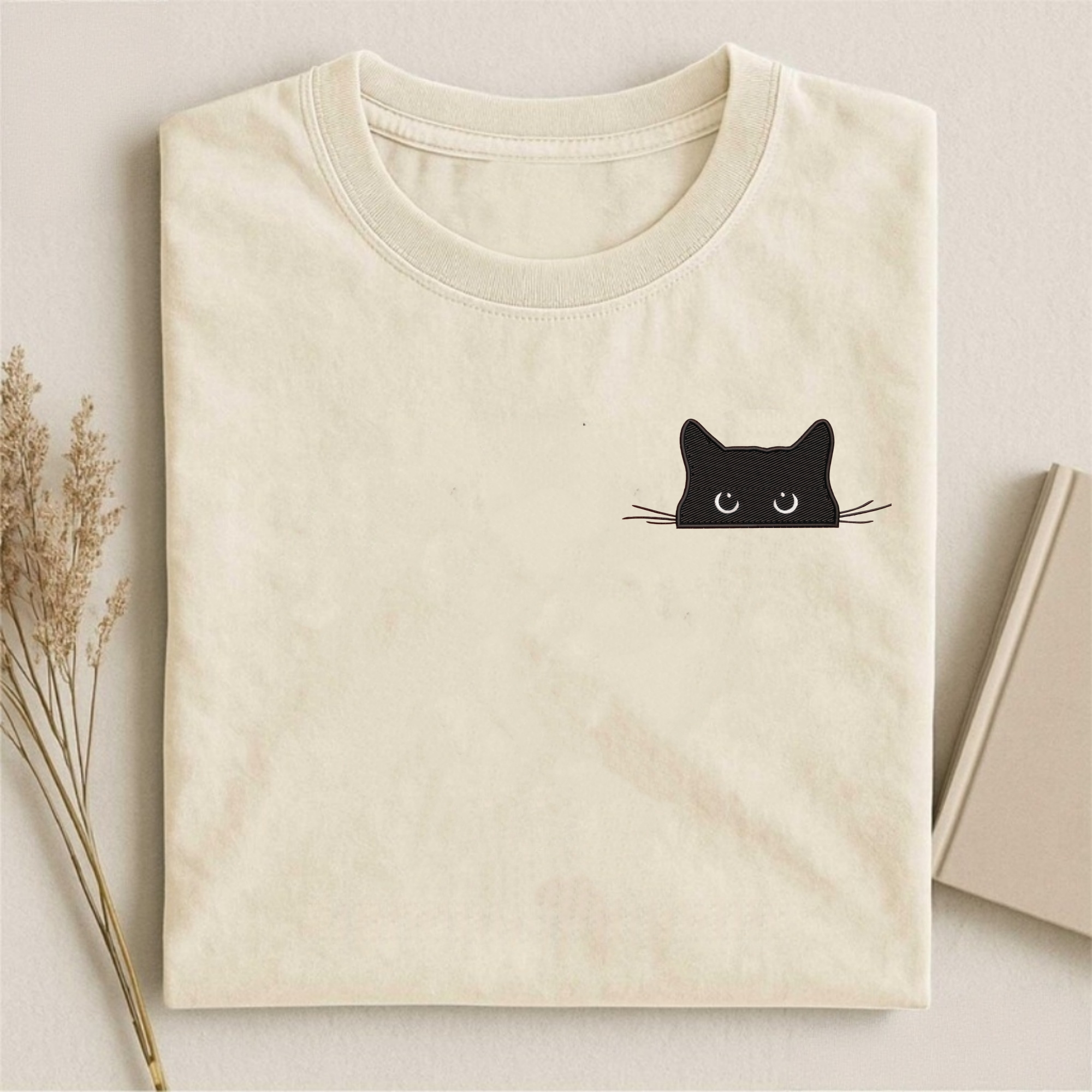 Embroidered Cat Peeking T-shirt