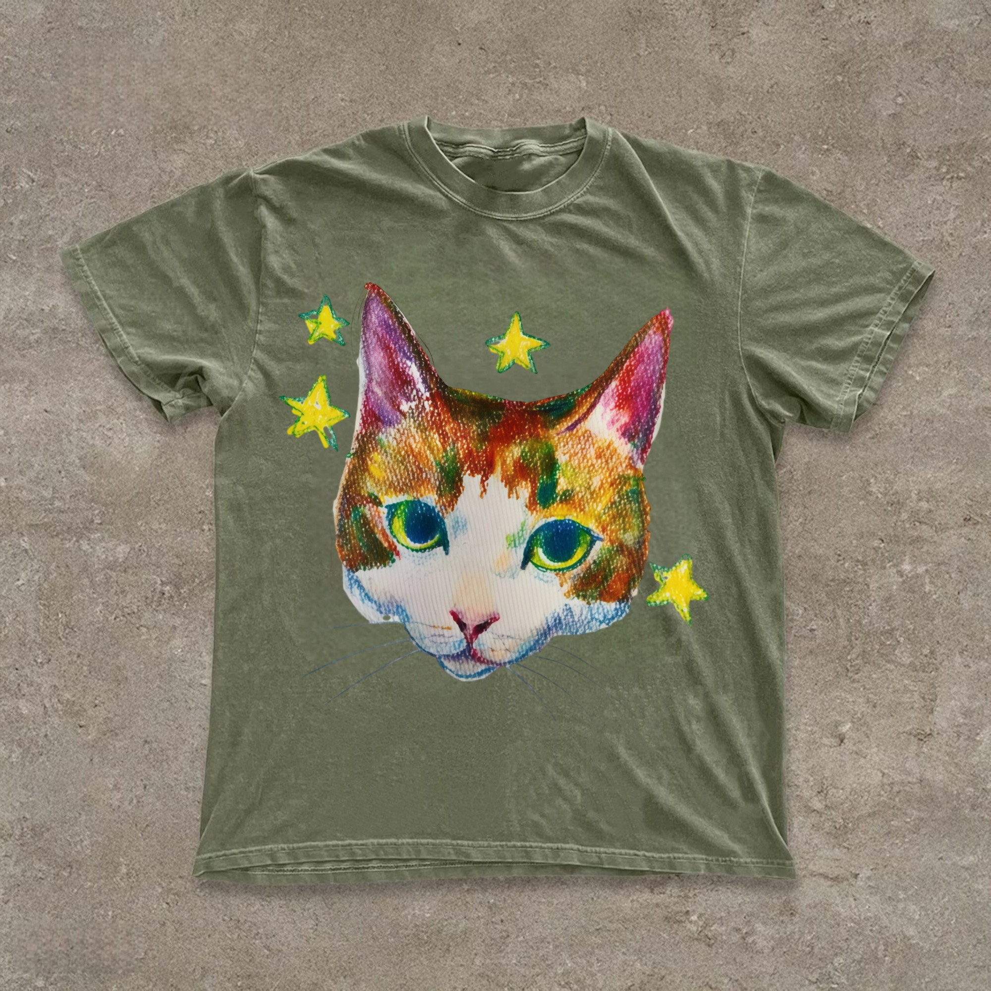 Cat Crayon Drawing T-shirt